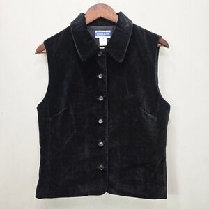 Vtg‎ Pendleton Vest Women 8 Black Velvet Lined USA Made Button Collar Goth Witch